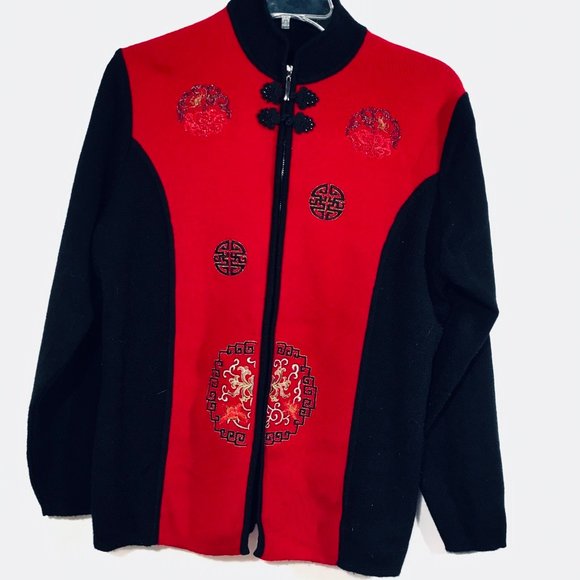 VINTAGE Chinese Wool Sweater Cardigan Frog Buttons - Picture 5 of 8